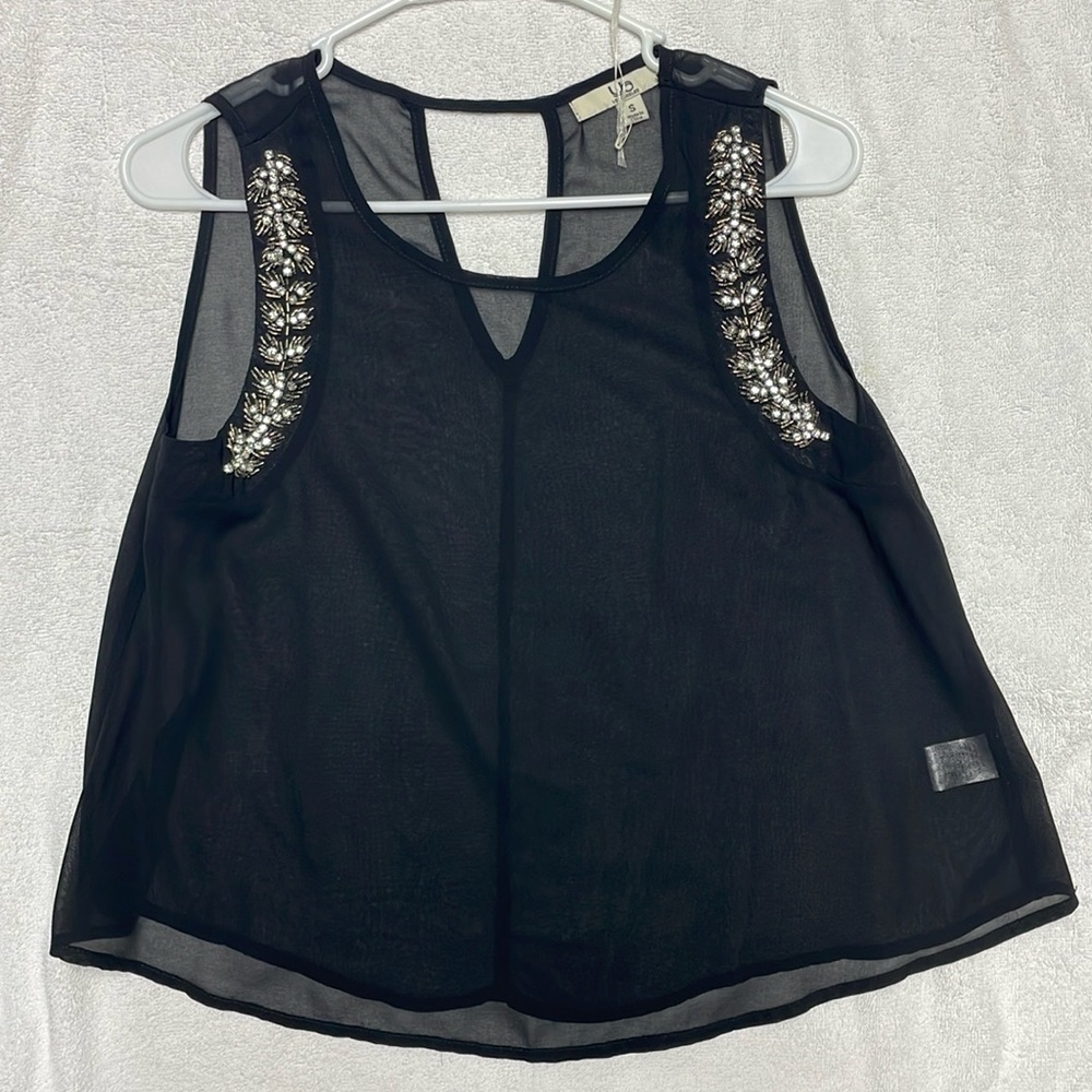 Sheer Black Tank with Rhinestone Accents